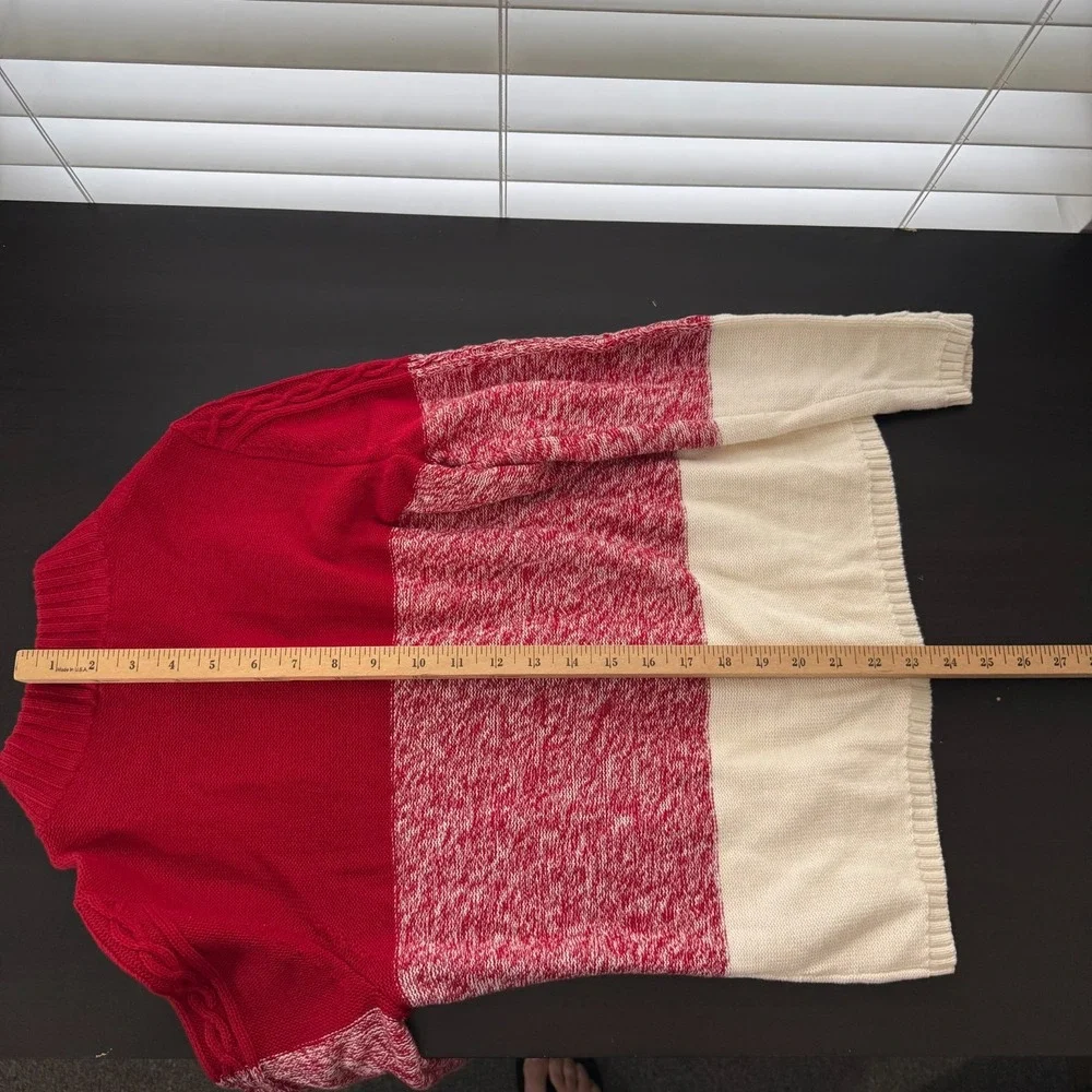 Talbots Cardigan Women's Size‎ Small Red White Cable Knit Long Sleeve Sweater